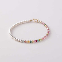 Load image into Gallery viewer, Celestial Grace Bracelet – Rainbow Tourmaline & Pearl for Popularity, Balance, and Joy