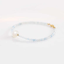 Load image into Gallery viewer, Natural Aquamarine & White Moonstone Silver Bracelet – Serenity & Inner Peace