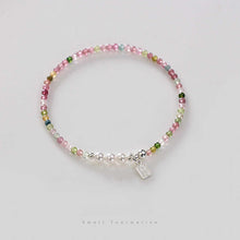 Load image into Gallery viewer, Rainbow Tourmaline & Freshwater Pearl Bracelet with 925 Silver Char