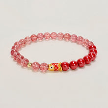 Load image into Gallery viewer, Fortune Fish Red Strawberry Quartz and Agate Bracelet with Gold Koi Charm