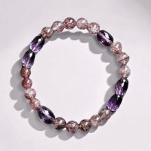 Load image into Gallery viewer, Starlit Shield Bracelet – Amethyst & Strawberry Quartz for Calm, Clarity & Protection