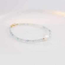 Load image into Gallery viewer, Natural Aquamarine & White Moonstone Silver Bracelet – Serenity & Inner Peace