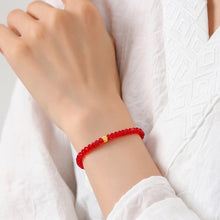 Load image into Gallery viewer, Red Austrian Crystal Fortune Bracelet with Plated Gold Cat-Eye Bead
