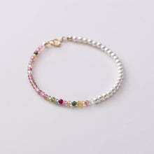 Load image into Gallery viewer, Celestial Grace Bracelet – Rainbow Tourmaline & Pearl for Popularity, Balance, and Joy