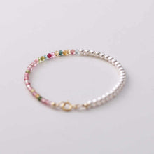 Load image into Gallery viewer, Celestial Grace Bracelet – Rainbow Tourmaline & Pearl for Popularity, Balance, and Joy