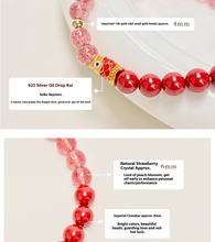 Load image into Gallery viewer, Fortune Fish Red Strawberry Quartz and Agate Bracelet with Gold Koi Charm