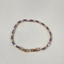 Load image into Gallery viewer, Elegant Purple Crystal Rose Gold Tennis Bracelet – Dainty Baguette Cut Zirconia Chain