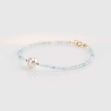 Load image into Gallery viewer, Natural Aquamarine & White Moonstone Silver Bracelet – Serenity & Inner Peace