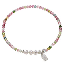 Load image into Gallery viewer, Rainbow Tourmaline & Freshwater Pearl Bracelet with 925 Silver Char