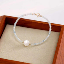 Load image into Gallery viewer, Natural Aquamarine & White Moonstone Silver Bracelet – Serenity & Inner Peace