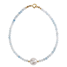 Load image into Gallery viewer, Natural Aquamarine & White Moonstone Silver Bracelet – Serenity & Inner Peace