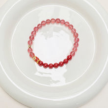 Load image into Gallery viewer, Fortune Fish Red Strawberry Quartz and Agate Bracelet with Gold Koi Charm