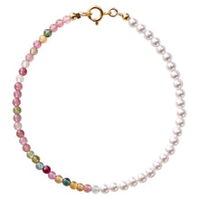 Load image into Gallery viewer, Celestial Grace Bracelet – Rainbow Tourmaline & Pearl for Popularity, Balance, and Joy