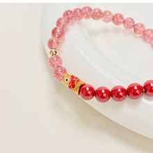 Load image into Gallery viewer, Fortune Fish Red Strawberry Quartz and Agate Bracelet with Gold Koi Charm