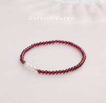 Load image into Gallery viewer, Crimson Heart Bracelet – Garnet & Pearl for Passion, Confidence & Romantic Attraction