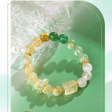Load image into Gallery viewer, Five Elements Harmony Fortune Bracelet – Citrine, White Phantom Quartz, Grape Agate, Green Rutilated Quartz