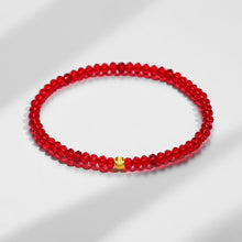 Load image into Gallery viewer, Red Austrian Crystal Fortune Bracelet with Plated Gold Cat-Eye Bead