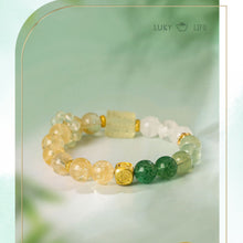 Load image into Gallery viewer, Five Elements Harmony Fortune Bracelet – Citrine, White Phantom Quartz, Grape Agate, Green Rutilated Quartz