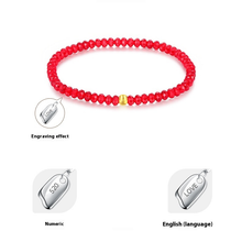 Load image into Gallery viewer, Red Austrian Crystal Fortune Bracelet with Plated Gold Cat-Eye Bead