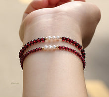 Load image into Gallery viewer, Crimson Heart Bracelet – Garnet & Pearl for Passion, Confidence & Romantic Attraction