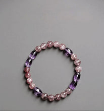 Load image into Gallery viewer, Starlit Shield Bracelet – Amethyst & Strawberry Quartz for Calm, Clarity & Protection