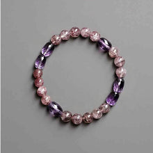 Load image into Gallery viewer, Starlit Shield Bracelet – Amethyst & Strawberry Quartz for Calm, Clarity & Protection