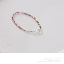 Load image into Gallery viewer, Rainbow Tourmaline & Freshwater Pearl Bracelet with 925 Silver Char