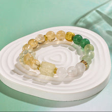 Load image into Gallery viewer, Five Elements Harmony Fortune Bracelet – Citrine, White Phantom Quartz, Grape Agate, Green Rutilated Quartz