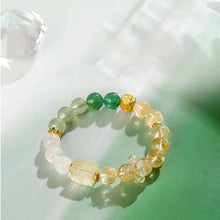 Load image into Gallery viewer, Five Elements Harmony Fortune Bracelet – Citrine, White Phantom Quartz, Grape Agate, Green Rutilated Quartz