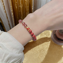 Load image into Gallery viewer, Fortune Fish Red Strawberry Quartz and Agate Bracelet with Gold Koi Charm