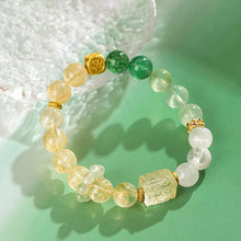 Load image into Gallery viewer, Five Elements Harmony Fortune Bracelet – Citrine, White Phantom Quartz, Grape Agate, Green Rutilated Quartz