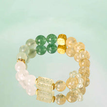 Load image into Gallery viewer, Five Elements Harmony Fortune Bracelet – Citrine, White Phantom Quartz, Grape Agate, Green Rutilated Quartz