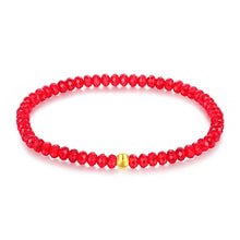 Load image into Gallery viewer, Red Austrian Crystal Fortune Bracelet with Plated Gold Cat-Eye Bead