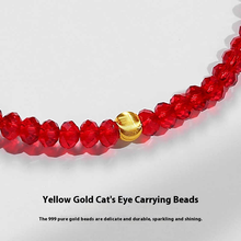Load image into Gallery viewer, Red Austrian Crystal Fortune Bracelet with Plated Gold Cat-Eye Bead