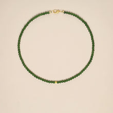 Load image into Gallery viewer, Green Jade Beaded Necklace with Plated Gold Bead – Prosperity & Harmony
