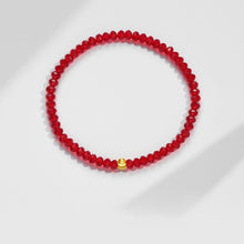 Load image into Gallery viewer, Red Austrian Crystal Fortune Bracelet with Plated Gold Cat-Eye Bead