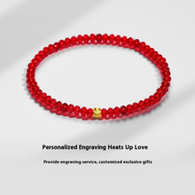 Load image into Gallery viewer, Red Austrian Crystal Fortune Bracelet with Plated Gold Cat-Eye Bead