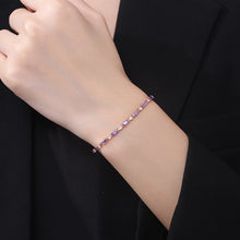 Load image into Gallery viewer, Elegant Purple Crystal Rose Gold Tennis Bracelet – Dainty Baguette Cut Zirconia Chain
