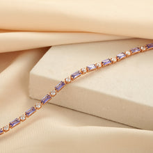 Load image into Gallery viewer, Elegant Purple Crystal Rose Gold Tennis Bracelet – Dainty Baguette Cut Zirconia Chain
