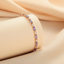 Load image into Gallery viewer, Elegant Purple Crystal Rose Gold Tennis Bracelet – Dainty Baguette Cut Zirconia Chain
