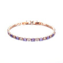 Load image into Gallery viewer, Elegant Purple Crystal Rose Gold Tennis Bracelet – Dainty Baguette Cut Zirconia Chain
