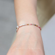 Load image into Gallery viewer, Rainbow Tourmaline &amp; Freshwater Pearl Bracelet with 925 Silver Char
