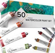 Load image into Gallery viewer, GenCrafts Watercolor Paint Set - Set of 50 Premium Vibrant Colors - (12 ml, 0.406 oz.) -Artists Quality Non Toxic Pigment Paints for Canvas, Fabric, Crafts
