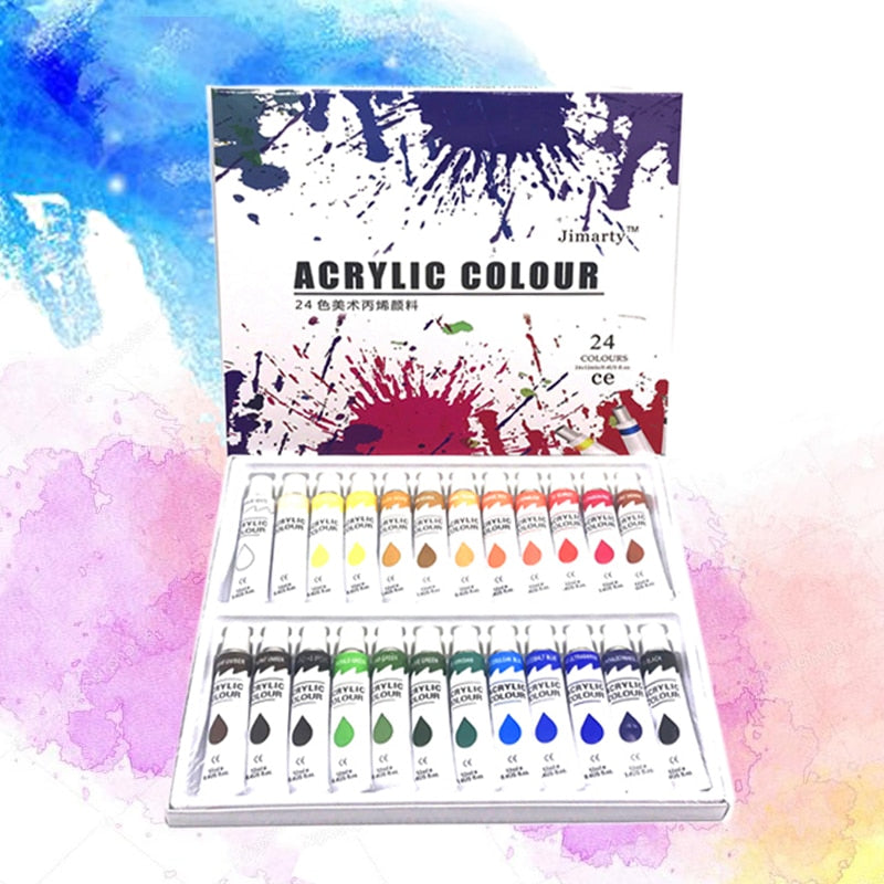 24Colors 12ML /Tube Acrylic Paints set wall painting color Art Painting fabric Drawing set (no paint brush palette )