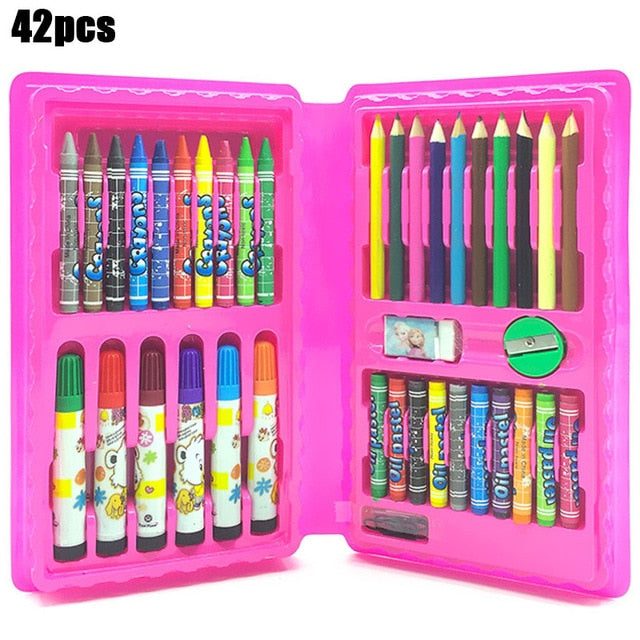 208 PCS Kid Draw Set Colored Pencil Crayon Watercolors Pens With Drawing Board Drawing Set Toy School Supplies Kid Gifts